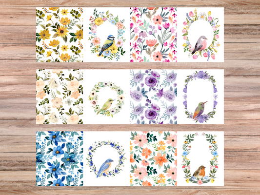 📦 Wholesale Watercolor Bird Greeting Cards – 6 Color Floral Designs